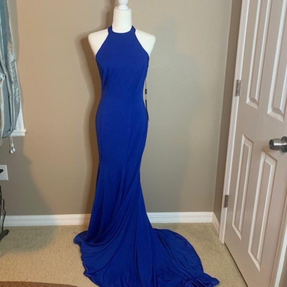 Gorgeous Royal Blue Gown/Dress with Train-Strech Fit New NWT Size M